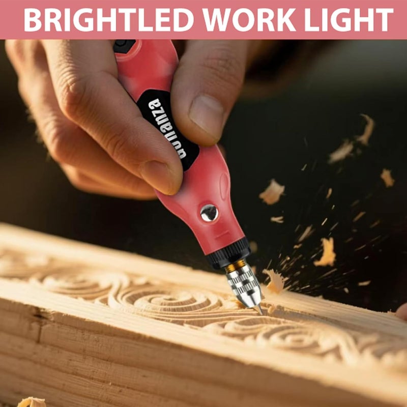 Gonanza Mini Cordless Rotary Tool Kit - 5-Speed with LED Light, Includes 78 Accessories, 3.7V Type-C Rechargeable, Ideal for Grinding, Polishing, Cutting, Engraving, Drilling, and DIY Crafts (Pink) - Image 5
